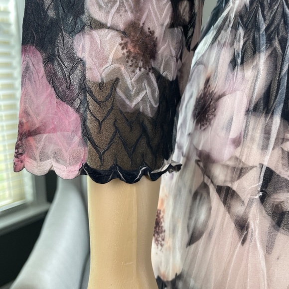 NEW Komarov Floral Print Chiffon Overlay Handkerchief Hem Dress, L - Picture 13 of 13